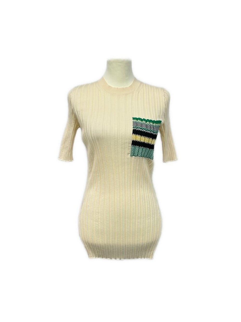 Celine Short Sleeve Sweater 2 Ivory Green Multi M